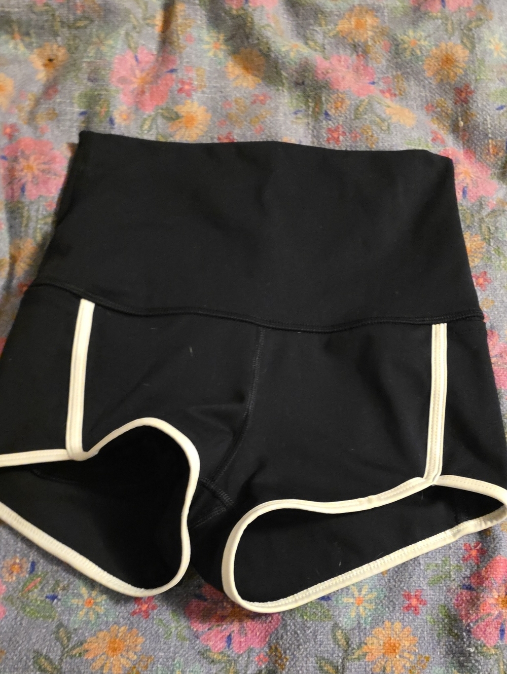 Free People Black High-Waist Shorts with Cream Trim